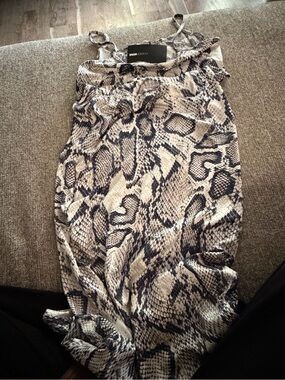 Fashion Nova Snake-Print Maxi Skirt in Black and Cream